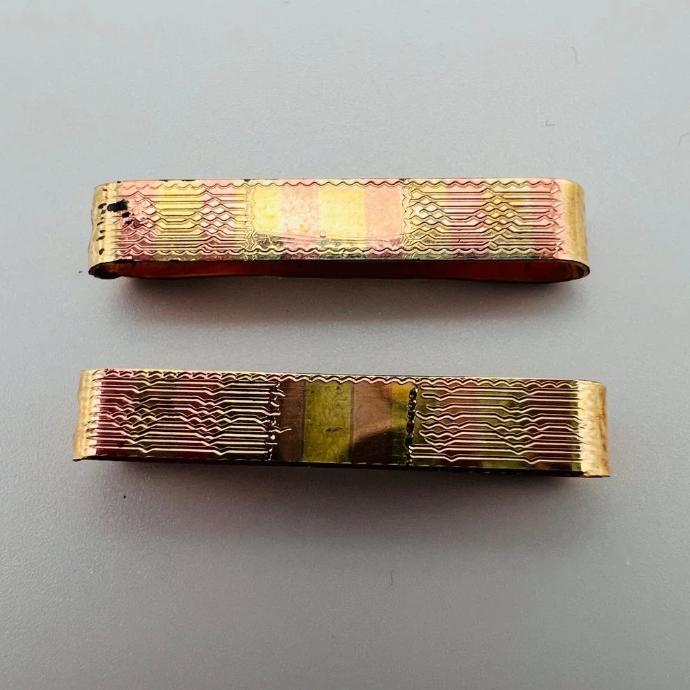 Antique F & Co Engraved Collar Clips Gold Tone Pat 1915 Set 2 Edwardian